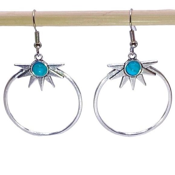 AVZ Silver & Turquoise Hoop Dangle Earrings - Picture 8 of 8